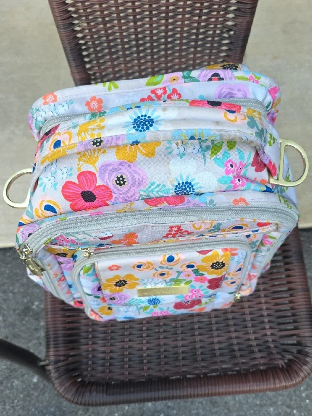 Jujube Floral Multi-Color Diaperbag Backpack with Gold Hardware
